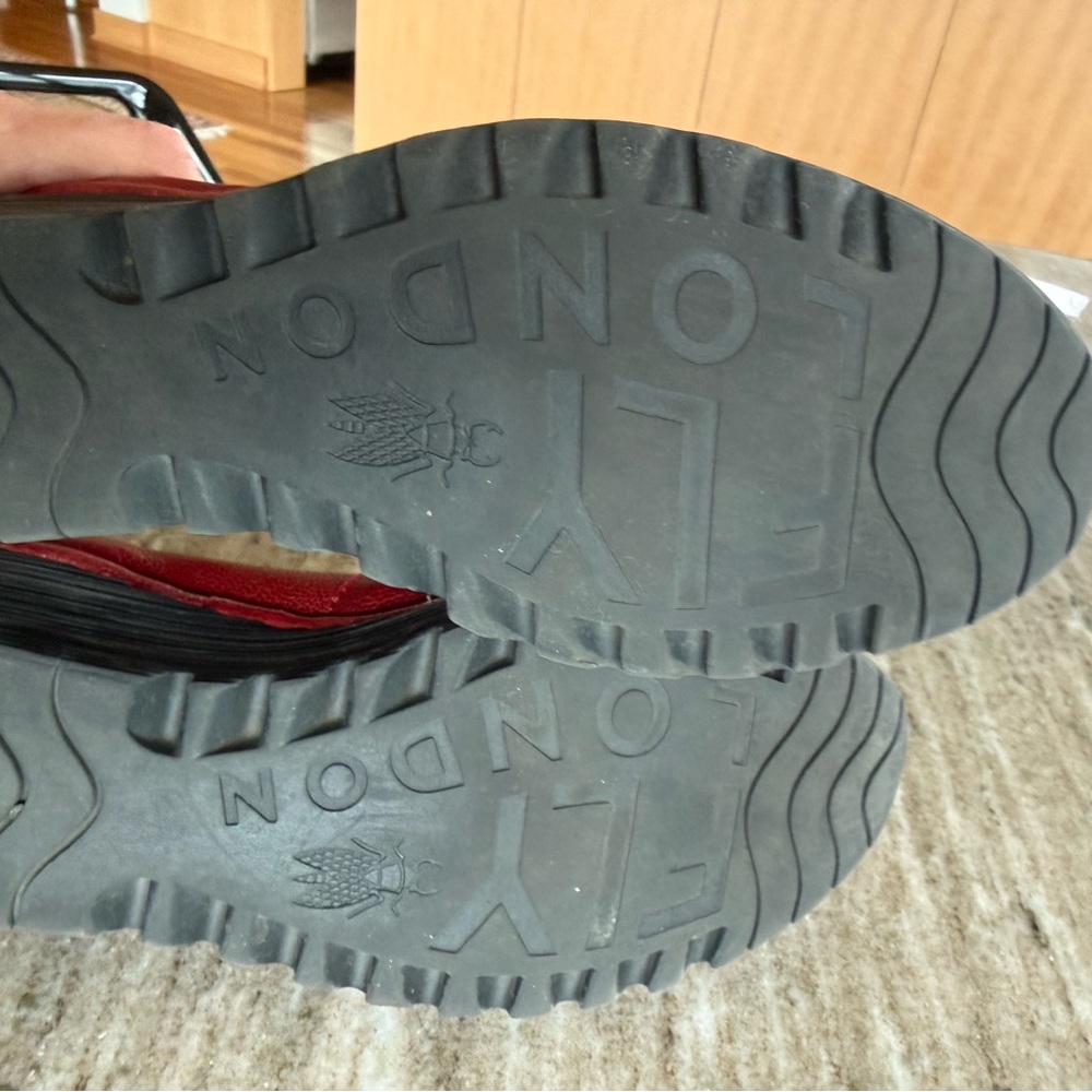 Red Leather Wedge Shoes with Black Sole - Picture 7 of 9